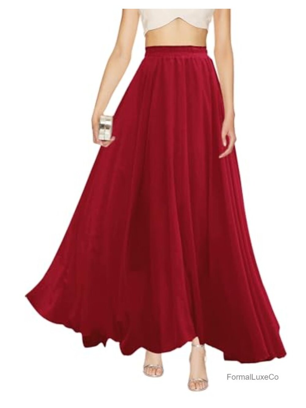 Flowy Pleated Chiffon Maxi Skirt High Waist A-Line
